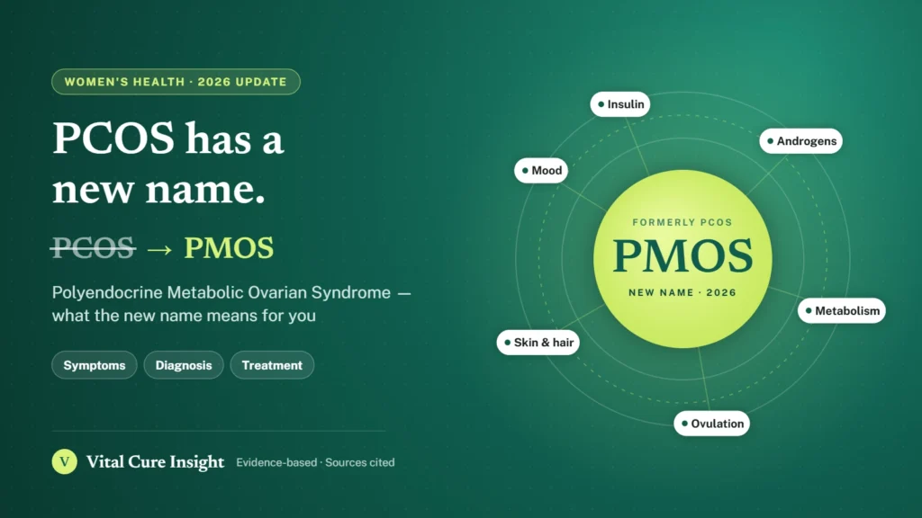 PCOS has a new name: PMOS, Polyendocrine Metabolic Ovarian Syndrome, shown linked to insulin, androgens, metabolism, ovulation, skin and hair, and mood